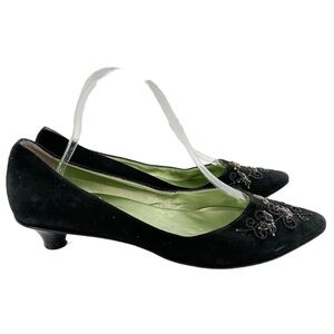 Bernardo womens kitten heels size 9 black suede gem floral pointy toe